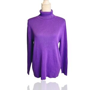 Lauren Ralph Lauren Purple Ribbed Cotton Foldover Turtleneck Sweater Size 2X